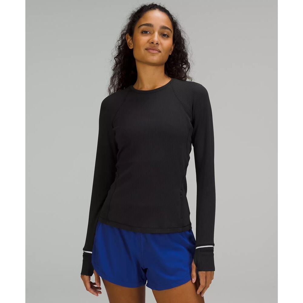 Lululemon It's Rulu Run Ribbed Long-Sleeve Shirt Black Size 8 Athletic Top